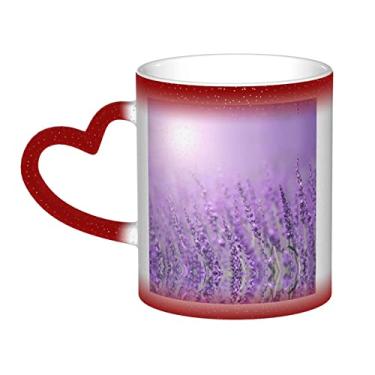 Imagem de Caneca de café divertida de lavanda roxa romântica, copo de cerâmica que muda de cor sensível ao calor 12 Oz, para café/chá/leite/cacau, para adolescente/aniversário/festival/presentes