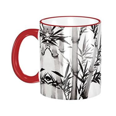 Imagem de Ourdovi Caneca de café expresso de cerâmica de caligrafia chinesa com imagem de árvore de bambu, caneca de cerâmica revestida DIY, para café, sopa, chá, leite, latte, cacau quente, colorido divertido