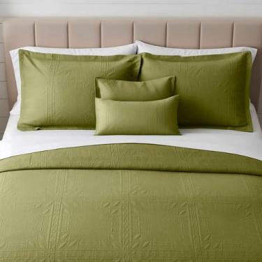 Imagem de Clara Clark Colchas tamanho solteiro – conjunto de colcha para todas as estações, conjunto de cama leve Pinsonic Weave – Conjunto de colcha de solteiro de 5 peças com fronhas, verde-oliva – grade