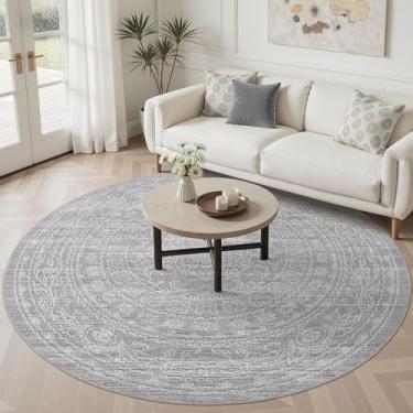 Imagem de Tapete redondo de 2,4 m para sala de estar: tapete lavável grande vintage neutro antiderrapante macio resistente a manchas tapete interno para quarto, berçário, sala de jantar, embaixo da mesa, cama