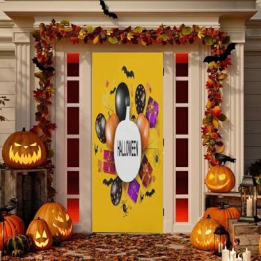 Imagem de Wassud Feliz Dia das Bruxas Capa de Porta Decoração Exterior Interior Banner Grande Porta da Frente para Varanda Casa Decoração de Festa 89 x 199 cm