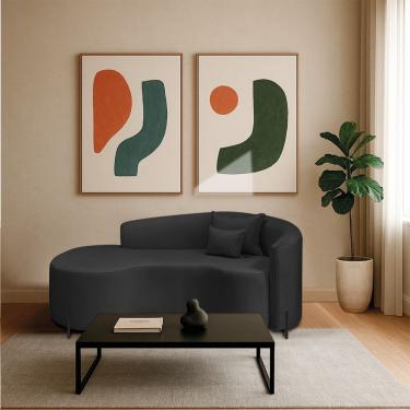 Imagem de Divã Recamier Curvo Sala De Estar Recepção Inglaterra 180cm Pés Metal Preto Lado Esquerdo Bouclé Preto