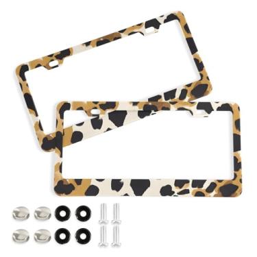 Imagem de CEBUGI Pacote com 2 molduras de placa de carro de alumínio capas de moldura de placa de carro com 2 furos impressão animal acessórios automotivos para placas dianteiras e traseiras orifício elíptico