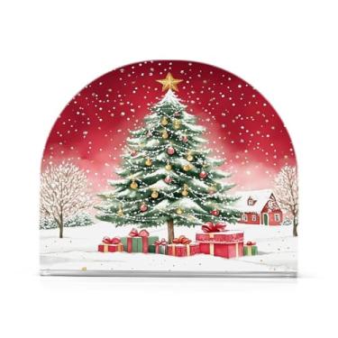 Imagem de xigua Porta-guardanapos de árvore de Natal para mesas, porta-guardanapos de papel de placa acrílica elegante, dispensador de papel de seda independente moderno para jantar, sala de estar, festa132