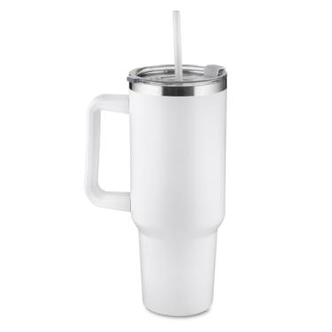 Imagem de Caneca Térmica Gigante 1.3 Litros em Aço Inox Reciclado (Parede Dupla) – Conserva Frio 6h / Quente 2h – Acabamento Premium Pintura a Pó – Com Tampa e Canudo PP (Branco)