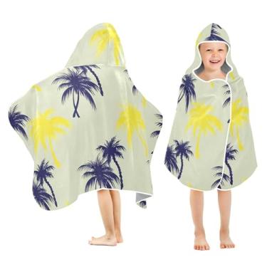 Imagem de Burbuja Palmeiras em bege toalha de banho com capuz para crianças, toalha de praia de pelúcia macia absorvente para meninas e meninos 3-10 anos, 61 x 127 cm