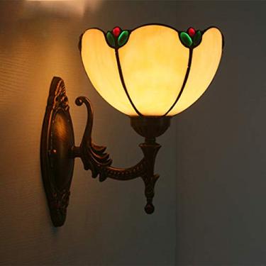 Imagem de Luminária de parede estilo Tiffany de 8 polegadas com formato de abóbora mediterrânea em vitral, ideal para quarto, sala de estar, corredor ou hall de entrada.