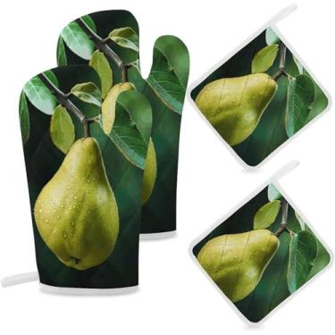 Imagem de Conjunto de 4 luvas isoladas resistentes ao calor e suportes de panela para uso na cozinha, micro-ondas, seguro e fácil aderência para tampas quentes (4)