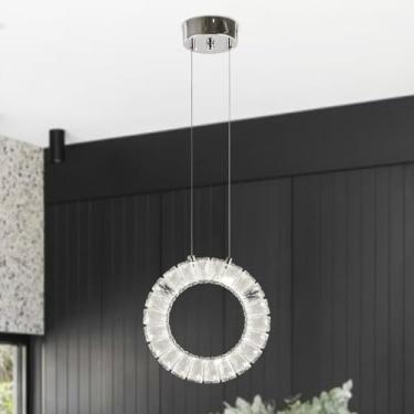 Imagem de Luminária pendente moderna de LED com cristais, ideal para ilha de cozinha, cabeceira ou penteadeira. Altura ajustável, perfeita para quarto, sala de estar, banheiro, sala de jantar e corred