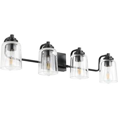 Imagem de SOLFART Móvel De Banheiro Com 4 Luzes, Preto Fosco, Sobre Espelho