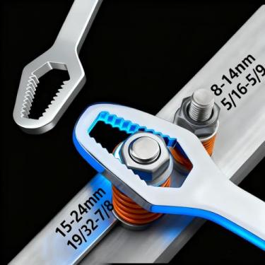 Imagem de Chave inglesa multifuncional ajustável – Chave de cabeça dupla autoajustável de 8 a 24 mm, chave universal para casa e garagem para reparo de automóveis, encanamento e bricolage (prata)