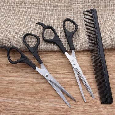 Imagem de Conjunto de tesouras de corte de cabelo de 3 peças – tesouras profissionais de corte de cabelo, tesouras de desbaste e pente – Kit de tesouras de barbeiro de aço inoxidável para corte de cabelo