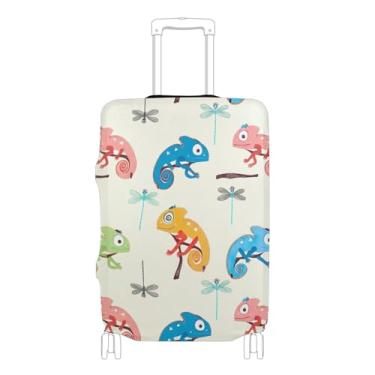 Imagem de Joisal Capa de bagagem para protetor de mala de viagem camaleões coloridos libélulas creme personalizado capa de terno essencial de férias manga de mala, P, serve para capa de 45-50 centímetros, Creme