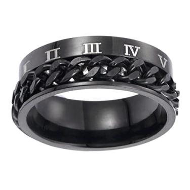 Imagem de 1 anel de aço de titânio elegante com algarismos romanos rotativos para homens e mulheres, joia decorativa moderna para todas as ocasiões, noivado de casamento