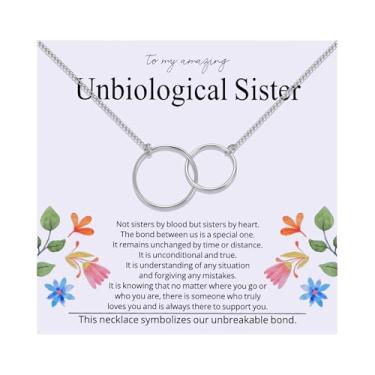 Imagem de Ukodnus Colar Unbiological Sister para ela, presente de melhor amiga para mulheres, joias de amizade para Soul Sister, presente de melhor amiga, colar de círculos interligados para melhor amiga
