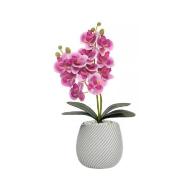 Imagem de Vaso Flores Artificiais Vaso com Orquídea Decorativa Sala Escritório (Roxa)
