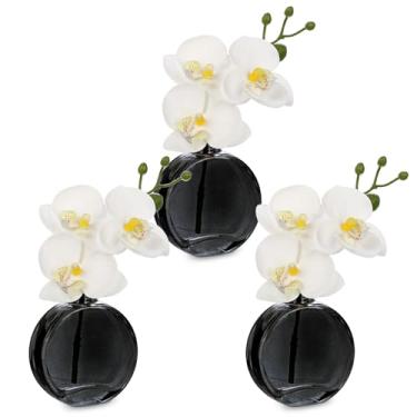 Imagem de Oairse Orquídeas Brancas Arranjo de Orquídeas Artificiais em Vasos de Vidro Preto Conjunto de 3 Flores de Orquídea Phalaenopsis de Toque Real Pequenas Orquídeas Falsas Peça Central para Mesa de Sala