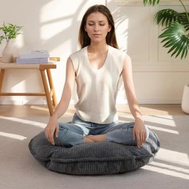 Imagem de Almofada lavável de chão para adultos, almofada de meditação, extra grande para sentar no chão, capa de veludo cotelê tufado removível, para sala de estar ou ioga, 86 x 86 x 8,5 cm, cinza escuro