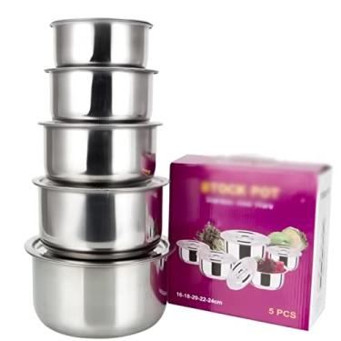 Imagem de Conjuntos de utensílios de cozinha, 5 peças, pote de sopa de aço inoxidável, conjunto de panelas com tampa, utensílios de cozinha, utensílios de cozinha, acessórios de cozinha (cor: A, Tamanho