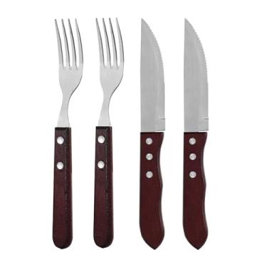 Imagem de Corneta - Garfo e faca Jumbo para churrasco de inox cabo de madeira Leme 4 peças