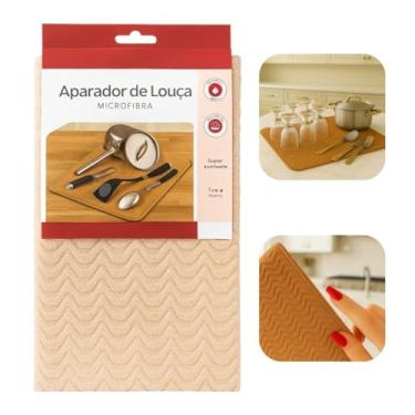 Imagem de Aparador Tapete Escorredor de Louça Pia Espuma Absorvente Esteira Antiderrapante Alta Micro Fibra Porta Pratos Copos Secagem Rápida Bancada de Cozinha Rack de Pratos Talheres Panelas (Marrom Claro)