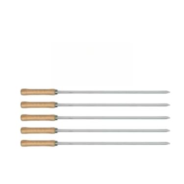 Imagem de para Churrasco 65 cm Cabo de Madeira Aço Cromado Churrasqueiro Para Assar Frangos, Carnes e Legumes de Forma Uniforme(5 UNIDADES)