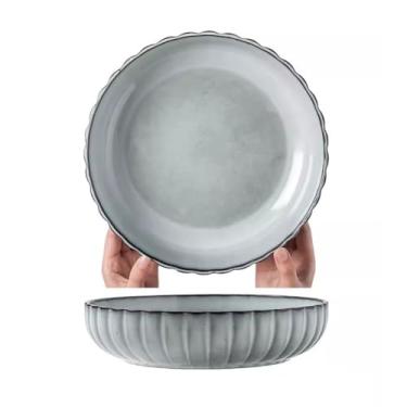 Imagem de CZCZC Pratos de louça prato fundo de cerâmica prato de lagosta doméstico prato retrô de frutas prato de vegetais prato de sopa prato de legumes cozidos prato de jantar liso