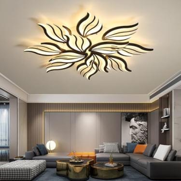 Imagem de Luminária de teto LED moderna em formato de flor com 15 chamas, dimerizável, 145W, ideal para sala de estar, quarto, cozinha, sala de jantar e corredor (preta, 12 chamas).