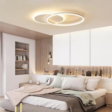 Imagem de Luminária de teto LED dimerizável com 2 anéis, 36 W, com controle remoto, ideal para sala de estar, quarto e cozinha (branca, 1+1 lâmpadas).