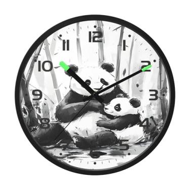 Imagem de SEHANY Bonito relógio de parede panda silencioso sem tique-taque relógio redondo operado por bateria 30 cm controle de som luz noturna relógios de parede para sala de estar, cozinha, quarto