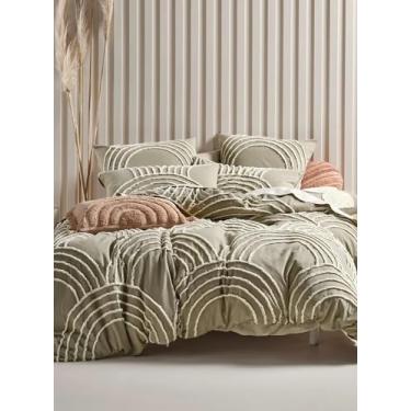 Imagem de Conjunto de capa de edredom Boho Tufted - Conjunto de cama de algodão de 3 peças, capas de edredom bordadas macias e jacquard com fronhas, tamanho Queen/King, fazenda chique gasto, macio e respirável