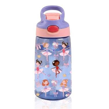 Imagem de CGMIBAS Garrafa de água infantil balé de 400 ml com tampa de canudo – Garrafas de água de bailarina para crianças, à prova de vazamento, leves, duráveis garrafas de plástico para escola, copo de balé