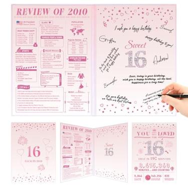 Imagem de Roetyce Decorações de aniversário de 16 anos, rosa em 2010, quadro de assinatura do livro de convidados de 16 anos, presentes de 16 anos para ela, artigos engraçados de festa de 16 anos, cartão jumbo
