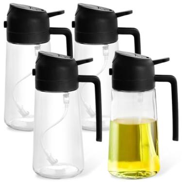 Imagem de UKQRRTC 4 unidades de pulverizador de óleo de 400 ml para cozinhar, frasco dispensador de óleo 2 em 1, pulverização precisa, textura premium, fácil de limpar para fazer saladas, assar