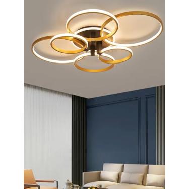 Imagem de Luminária de teto LED quadrada SSHIRUIYI, dimerizável, 3000K-6000K, moderna, dourada, com controle remoto, ideal para sala de estar, quartos, cozinha, sala de jantar e escritório (80cm)