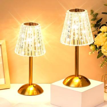 Imagem de Liliful 8 peças de candeeiro de mesa LED portátil sem fio, operado por bateria, USB-C recarregável, dourado, 3 cores, regulável para quarto, sala de estar, jantar (dourado, estilo clássico)