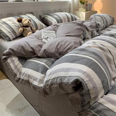 Imagem de Conjunto de cama xadrez listrado simples para casa e dormitório, kit de edredom antialérgico, 3, 1,5 m, conjunto de 4 peças B