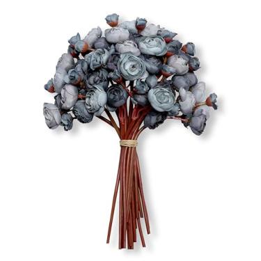 Imagem de BUZFOWU Flores de ranúnculo de seda artificial, 18 peças de toque real para decoração de casa, jardim, casamento, festa e festival, arranjos de flores faça você mesmo, azul