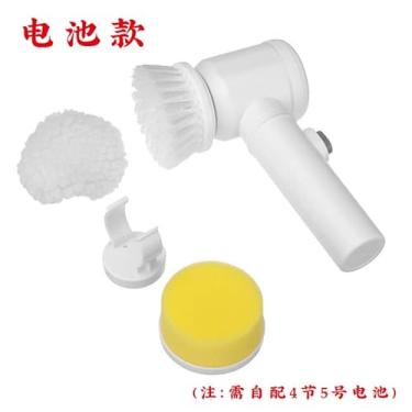 Imagem de Escova Elétrica de Lavar Pratos Portátil para Casa Limpeza Multifuncional Artefato Panelas Canal Tipo Bateria Três Cabeças