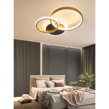Imagem de Luminária de teto LED moderna em formato de anel, dimerizável (3000-6000K), em metal e acrílico, com controle remoto, para instalação embutida, ideal para escritórios, quartos e salas de jan