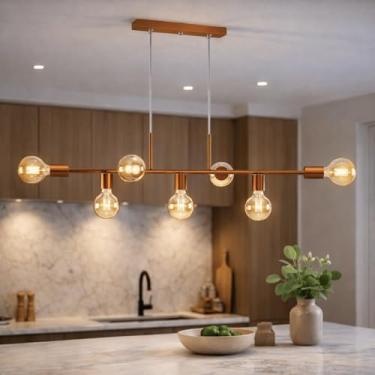 Imagem de Luminária de Teto Pendente Ciciliano 7 Lâmpadas para sala salão cozinha e comercio (Estilo Jabuticaba) (Cobre Flex)