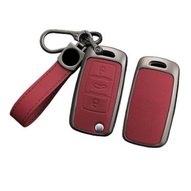 Imagem de Capa de chave de carro de couro de liga de zinco compatível com VW Polo Golf Passat Tiguan Beetle Caddy T5 Up Eos Skoda Octavia Seat Leon Altea(Red-2)