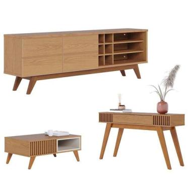 Imagem de Rack Bancada Noronha 1.8 Com Aparador Riviera Freijó E Mesa De Centro 