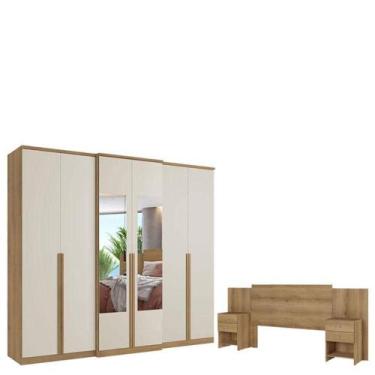 Imagem de Guarda Roupa Casal Valência 6 Portas Glass Capuccino Off White E Cabec