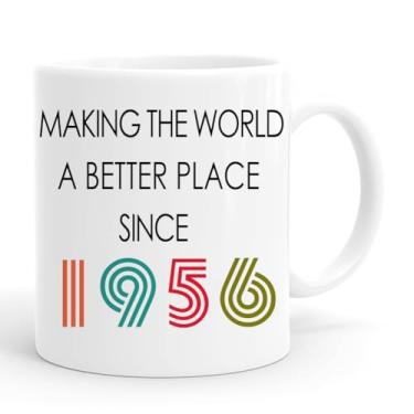 Imagem de PEJAFAN Canecas de café Making The World A Better Place Since 1952 - Caneca de presente de aniversário de 70 anos - Caneca de 325 ml, 70 anos para ela, amiga, mãe, irmã, esposa, colega de trabalho