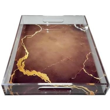 Imagem de Bandeja Decorativa em Acrílico de Impressão UV Imitação de Pedra(Cor marrom - mocca mousse,M 32x24x4cm)