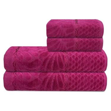 Imagem de Jogo de Toalhas 4 Peças Algodão Macio Absorvente (2 Banho Grandes + 2 Rosto) Conforto Diário para Casa (Rosa | Rosa)