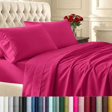 Imagem de California Design Den Conjunto de lençóis de cama king size 100% algodão natural - 400 fios de cetim, bolso profundo, conjunto de lençol king size, elástico, macio, durável - rosa choque