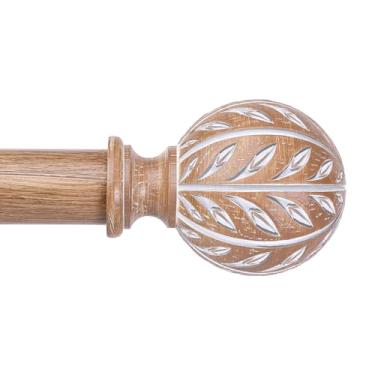 Imagem de Varão de cortina de madeira Boho, varões decorativos para janelas de 76 a 142 cm com acabamentos de folha de grão de madeira feitos à mão, hastes de tratamento de janela rústicas resistentes