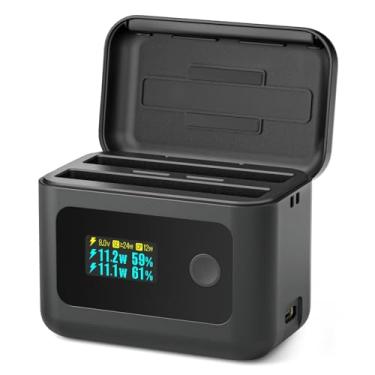 Imagem de Rszfnjxry Carregador de bateria Insta 360 X5 para acessórios Insta360 X5, estojo de carregamento rápido duplo de 24 W com visor LCD mostra o SOC da bateria, pilhas não incluídas